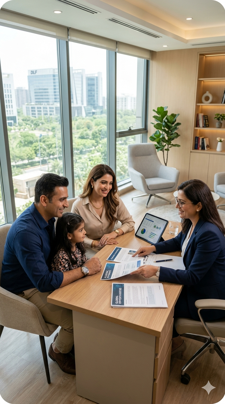 Counsellor helping parents review admission documents