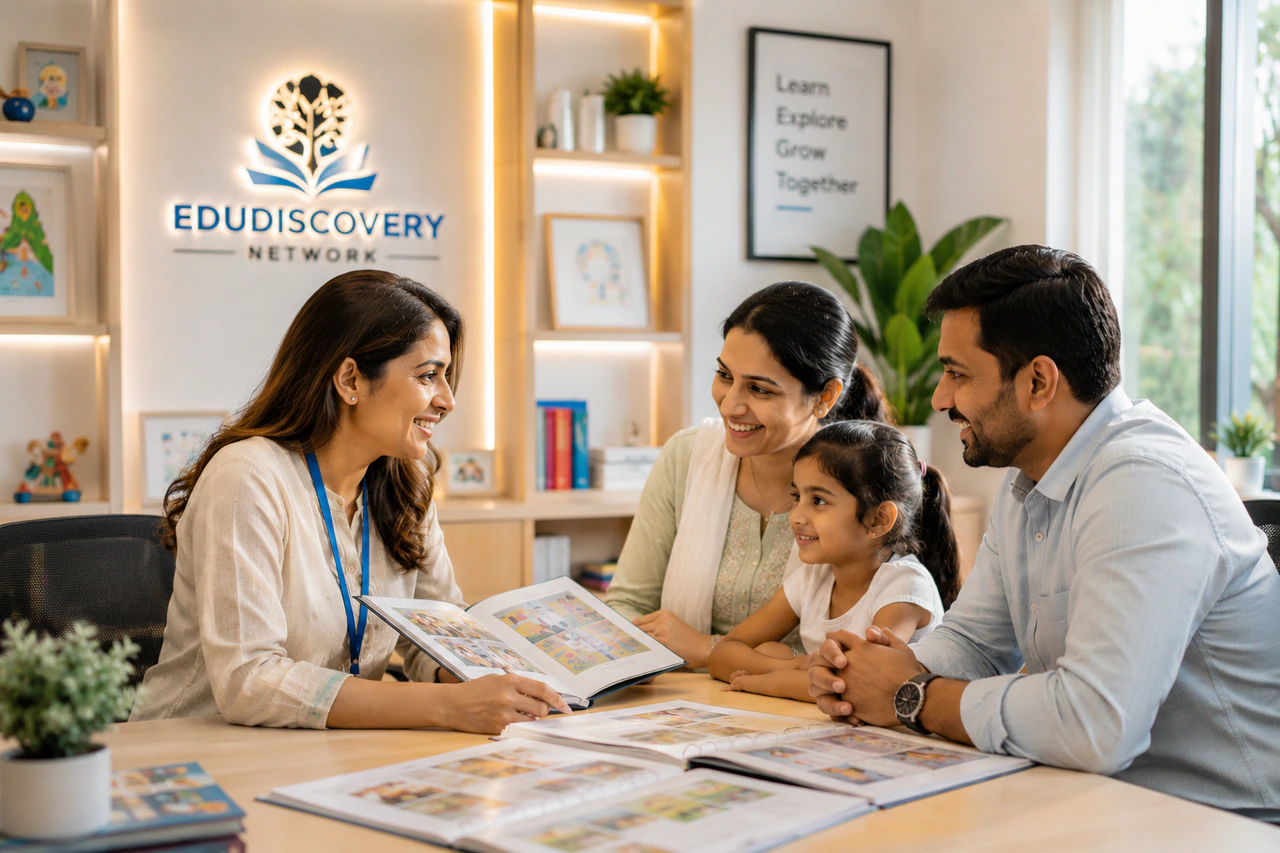 Family consulting with an education expert about school options