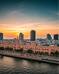 Chennai city skyline at sunset